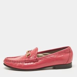 Gucci Pink Patent Leather Horsebit Loafers Size 36 