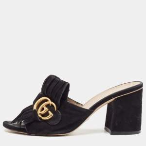 Gucci Black Suede GG Marmont Slide Sandals Size 36.5