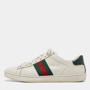 Gucci White Leather Ace Lace Up Sneakers Size 37.5