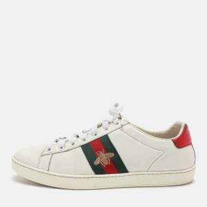 Gucci White Leather Leather Ace Bee Embroidered Low Top Sneakers Size 39