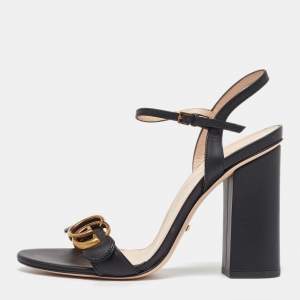 Gucci Black Leather GG Marmont Ankle Strap Sandals Size 38