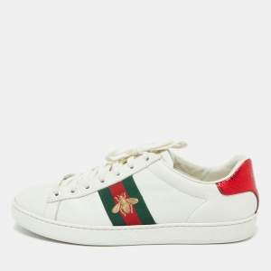 Gucci White Leather Bee Embroidered Ace Low Top Sneakers Size 38.5