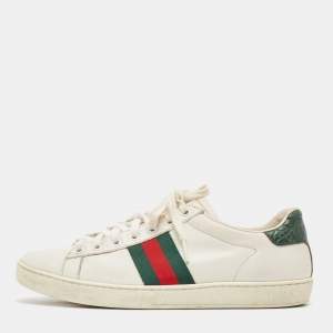 Gucci White Crocodile and Leather Ace Lace Up Sneakers Size 38