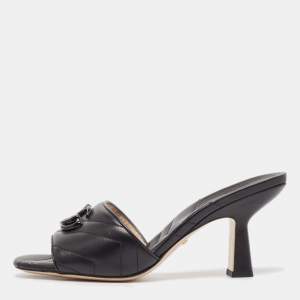 Gucci Black Matelassé Leather GG Marmont Slide Sandals Size 37.5