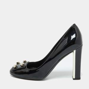 Gucci Black Patent Leather Round Toe Lifford Pumps Size 39