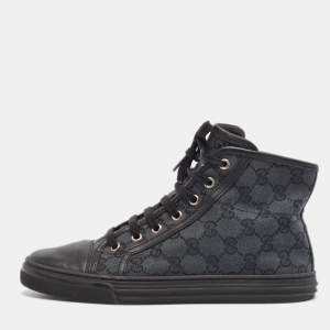 Gucci Black Canvas Leather High Top Sneakers Size 36.5