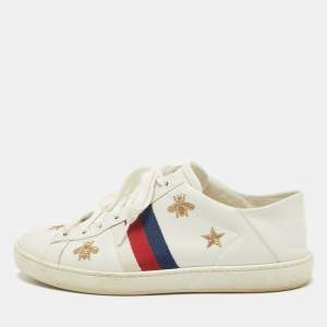 Gucci White Leather Ace Lace Up Sneakers Size 38