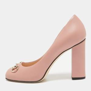 Pre Owned Gucci Pink Leather Block Heel Pumps Size 37