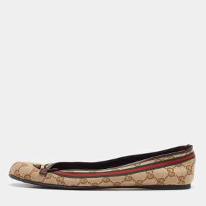 Pre Owned Gucci Beige/Brown GG Canvas Web Mayfair Ballet Flats Size 41