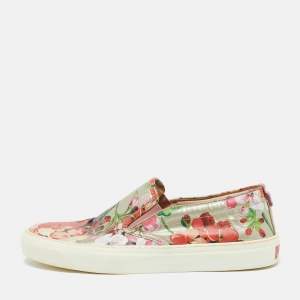 Gucci Multicolor Floral Print Coated Canvas Slip On Sneakers Size 39.5