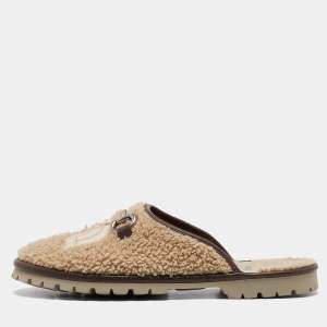 Gucci X The North Face Beige Shearling Fur Mules Size 41