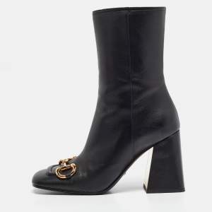 Gucci Black Leather Horsebit Mid Calf Boots Size 38