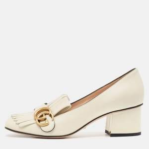 Gucci Cream Leather GG Marmont Block Heel Pumps Size 37.5