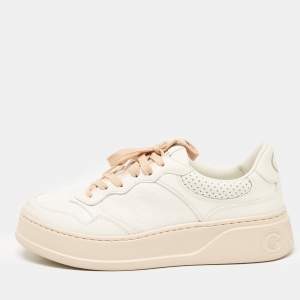 Gucci White Jumbo GG Embossed Leather Low Top Sneakers Size 39