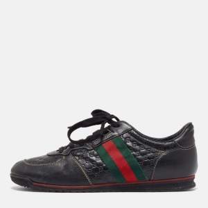 Gucci Black Guccissima Leather Web Detail Low Top Sneakers Size 41