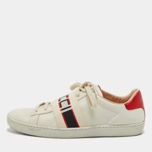 Gucci Cream Leather Logo Band Ace Sneakers Size 37