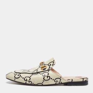 Gucci Cream/Black Leather Ghost Princetown Flat Mules Size 39