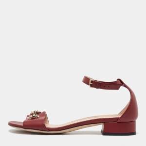 Gucci Red Leather Horsebit Ankle Strap Sandals Size 39