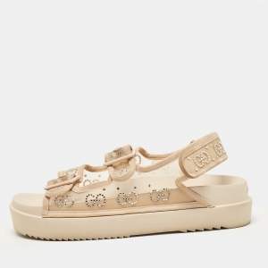 Gucci Beige Mesh and Suede GG Crystal Slingback Sandals Size 41