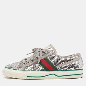 Gucci Silver Sequins Tennis 1977 Lace Up Sneakers Size 39