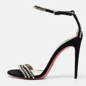 Gucci Black Suede Crystal Embellished Ankle Strap Sandals Size 39