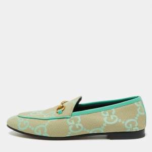 Gucci Light Green GG Canvas and Leather Jordaan Loafers Size 40.5