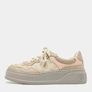 Gucci Multicolor Canvas and Leather GG Lace Up Sneakers Size 38