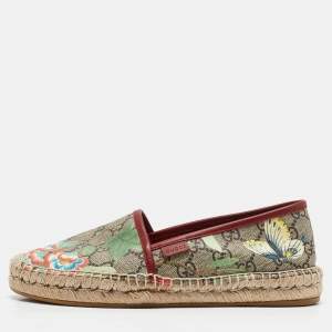 Pre Owned Gucci Beige/Brown GG Supreme Canvas Tian Print Espadrille Flats Size 37.5