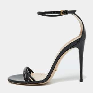 Gucci Black Patent Leather Ilse Ankle Strap Sandals Size 36.5