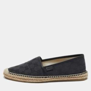 Pre Owned Gucci Black GG Canvas and Leather Espadrille Flats Size 38.5