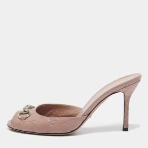 Gucci Pale Pink Guccissima Leather Horsebit Open Toe Mules Size 38.5