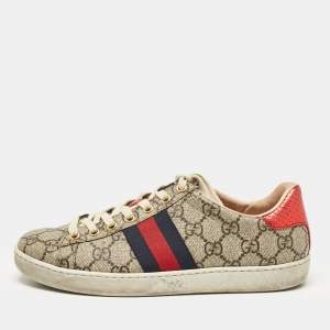 Gucci Beige/Brown GG Supreme Canvas Ace Sneakers Size 36