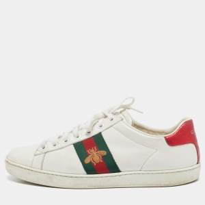 Gucci White Leather and Snakeskin Embossed Ace Lace Up Sneakers Size 38