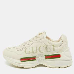 Gucci Cream Leather Logo Rhyton Lace Up Sneakers Size 39.5