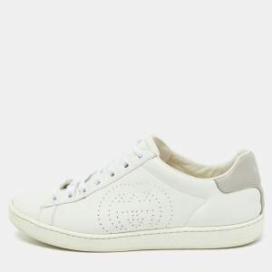 Gucci White Leather Interlocking G Ace Low Top Sneakers Size 35.5