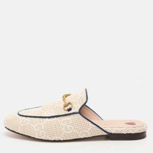 Gucci Cream Cotton Knit Crochet Princetown Mules Size 41