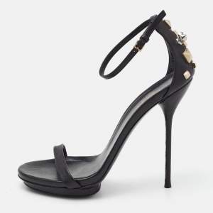 Gucci Black Leather Studded Ankle Strap Sandals Size 38