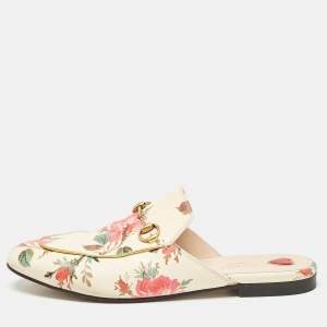Gucci Multicolor Floral Print Leather Princetown Flat Mules Size 39.5