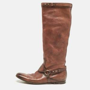 Gucci Brown Leather Knee Length Boots Size 39.5