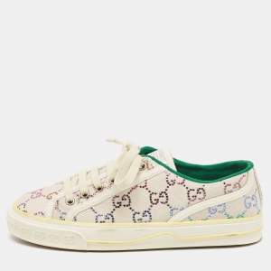 Gucci Cream Canvas Crystal Embellished Tennis 1977 Sneakers Size 37