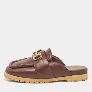 Gucci Burgundy Leather Airel Mules Size 37.5