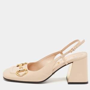 Gucci Beige Leather Horsebit Slingback Pumps Size 37.5