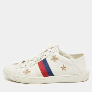 Gucci White Leather Star and Bee Embroidered Ace Sneakers Size 36