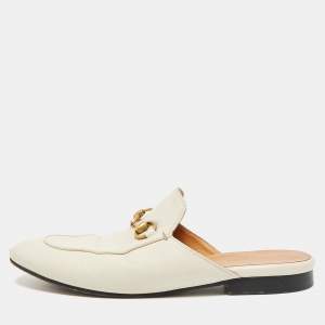 Gucci Cream Leather Princetown Mules Size 36