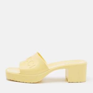 Gucci Yellow Rubber Logo Embossed Slide Sandals Size 38