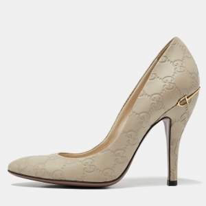 Pre Owned Gucci Cream Guccissima Leather Pumps Size 36.5