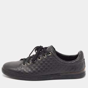 Gucci Black Microguccissima Leather Low Top Sneakers Size 40.5