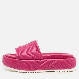 Gucci Pink Matelasse Nylon Angelina Slide Sandals Size 39