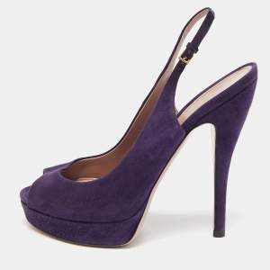 Gucci Purple Suede Slingback Peep Toe Pumps Size 39