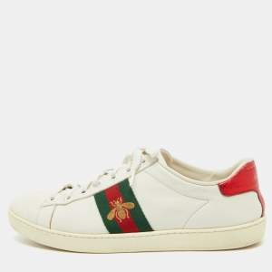 Gucci White Leather Bee Embroidered Ace Sneakers Size 40